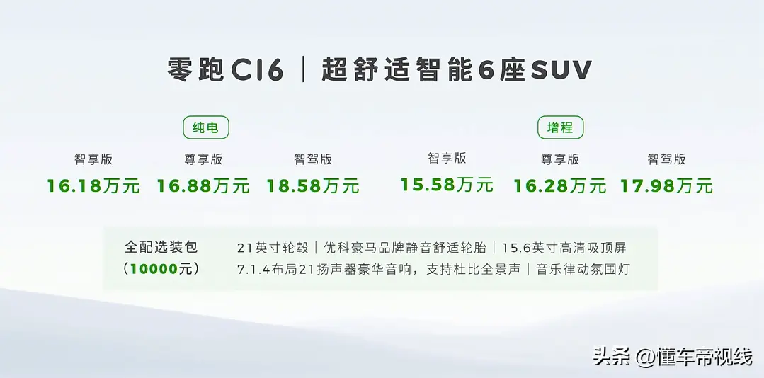 新车 | 售15.58万元起，纯电/增程动力，6座中大型SUV，零跑C16上市