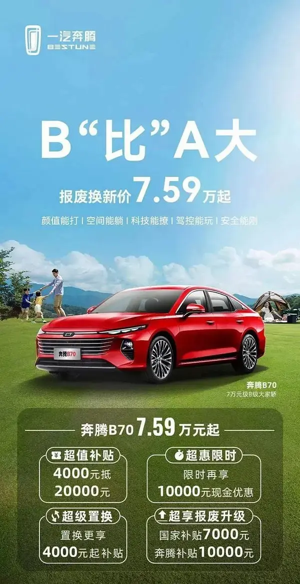 体验奔腾B70：定位中型车，车长近4.9米，适合家用